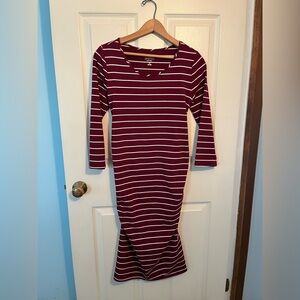 Isabel Maternity Red and White Striped Long Sleeve Maternity Dress